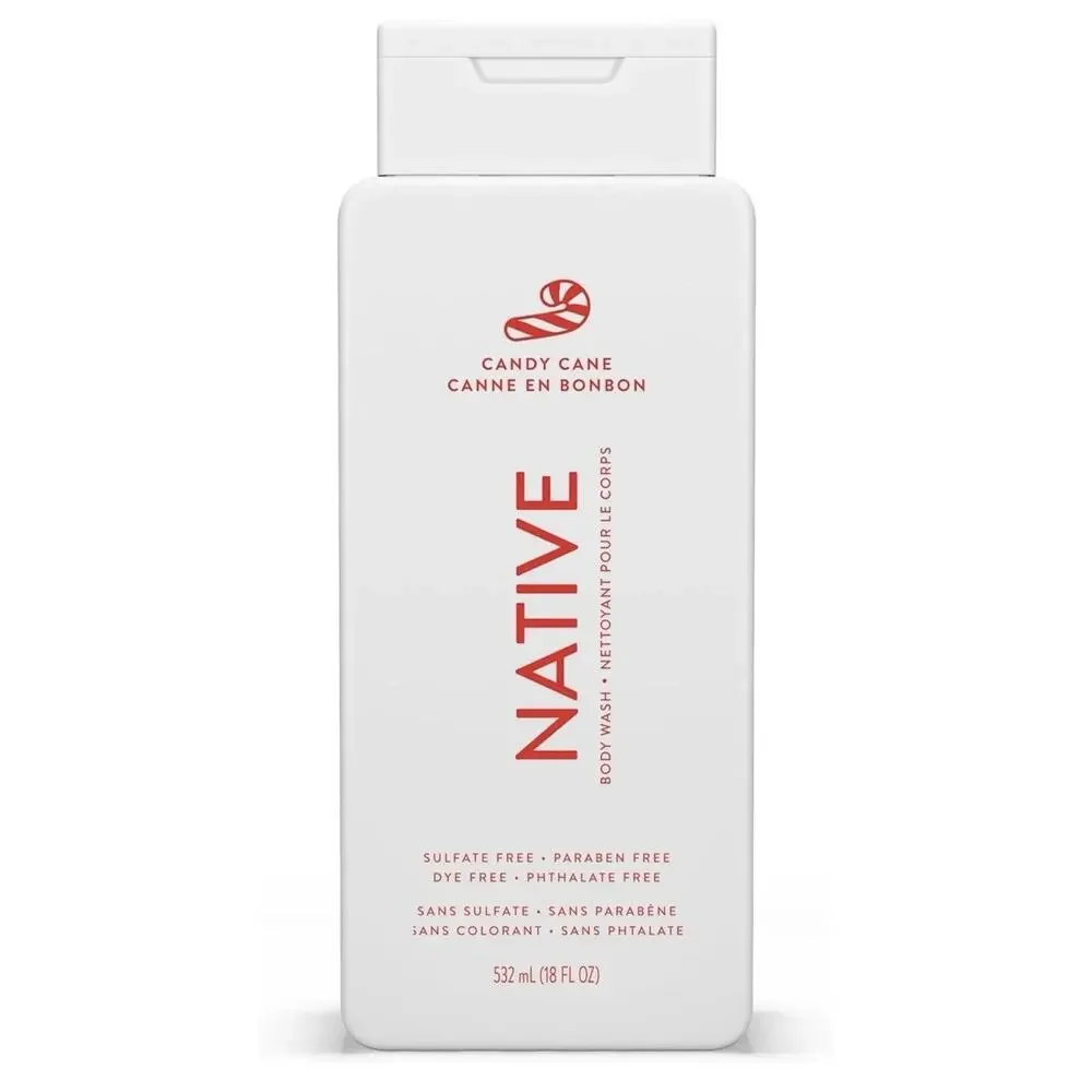 2 X NEW Native Seasonal 18 Ounce Candy Cane Body Wash Clean Ingredients